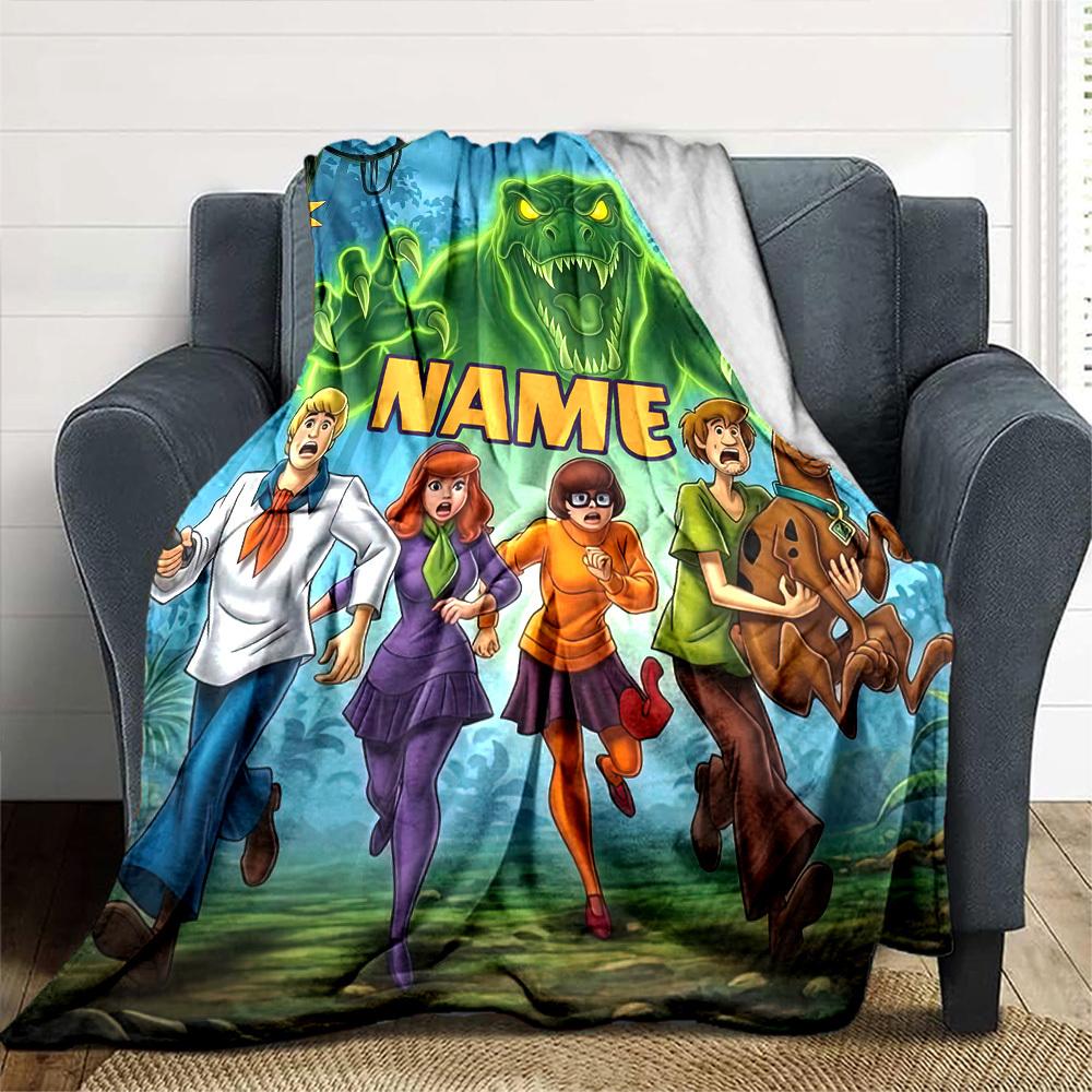Scooby Doo Gang Runs From Monster Multipurpose Personalized Blanket Customize Your Name Comfortable Perfect For Sofa Couch Office Bed Picnics Four