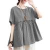 ZANZEA Women Casual Round Neck Summer Short Sleeve Plaid Print Blouse