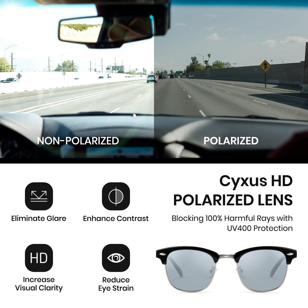 Sunglasses for Women and Polarized UV Face Slimming Suitable for and Outdoor Stylish P1152S64 [Cyxus] Men, Lenses, Protection, Effect, Fishing,