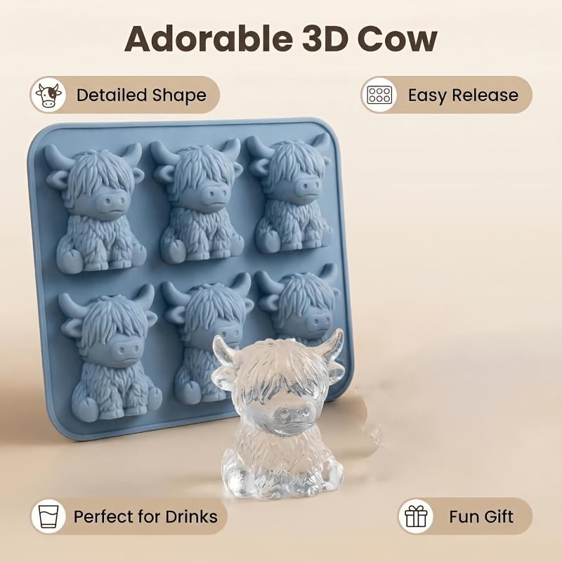 Highland Cow Silicone Mould 6 Compartments Animal-Shaped Ice Tray for Diy Fondant Cake Chocolate Mold Ice Cube Cake Mould Baking