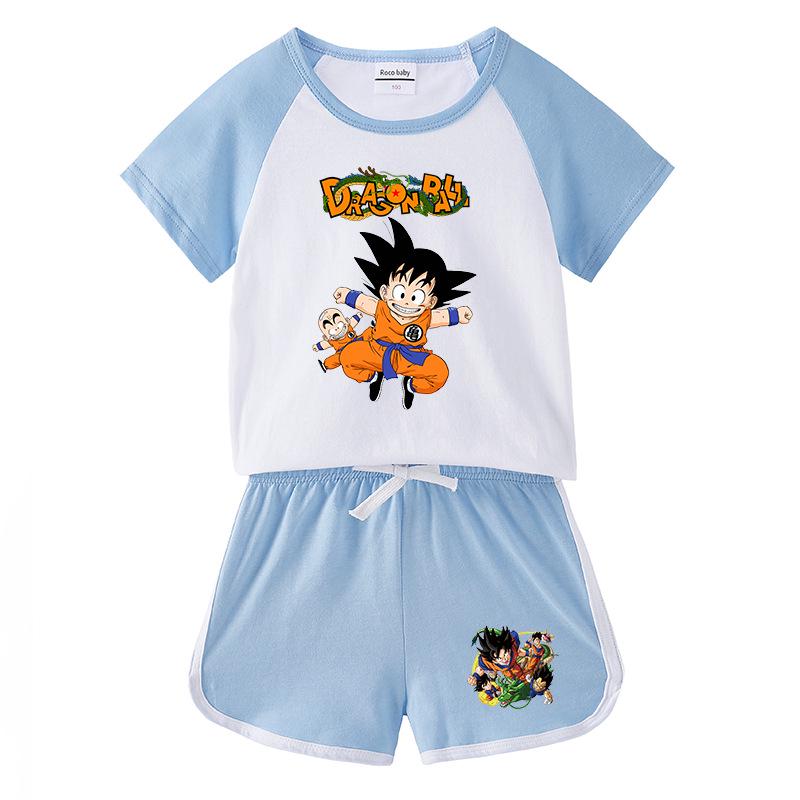 Kids' Summer Color Block Two-Piece Set: Baby Hot Pants & Short Sleeve T-Shirt Casual Outfit