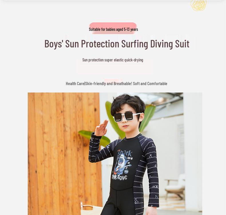 Costum de surf nou pentru băieți cu mânecă lungă, dintr-o singură piesă, cu uscare rapidă și protecție solară pentru copii