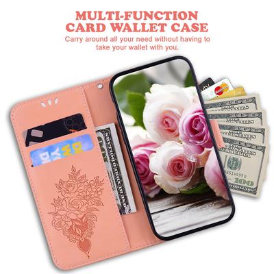 For iPhone 16 Pro Max Wallet Case PU Leather Phone Cover Butterfly Flower Imprint