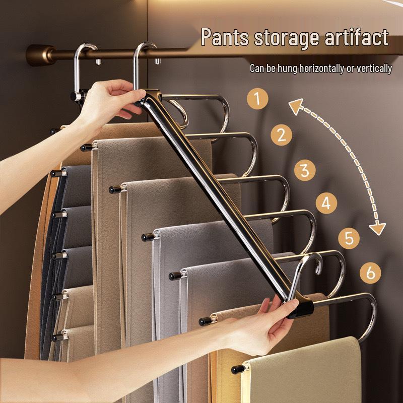 Multi-functional Non-slip Folding Pants Rack with Clips for Wardrobe Storage