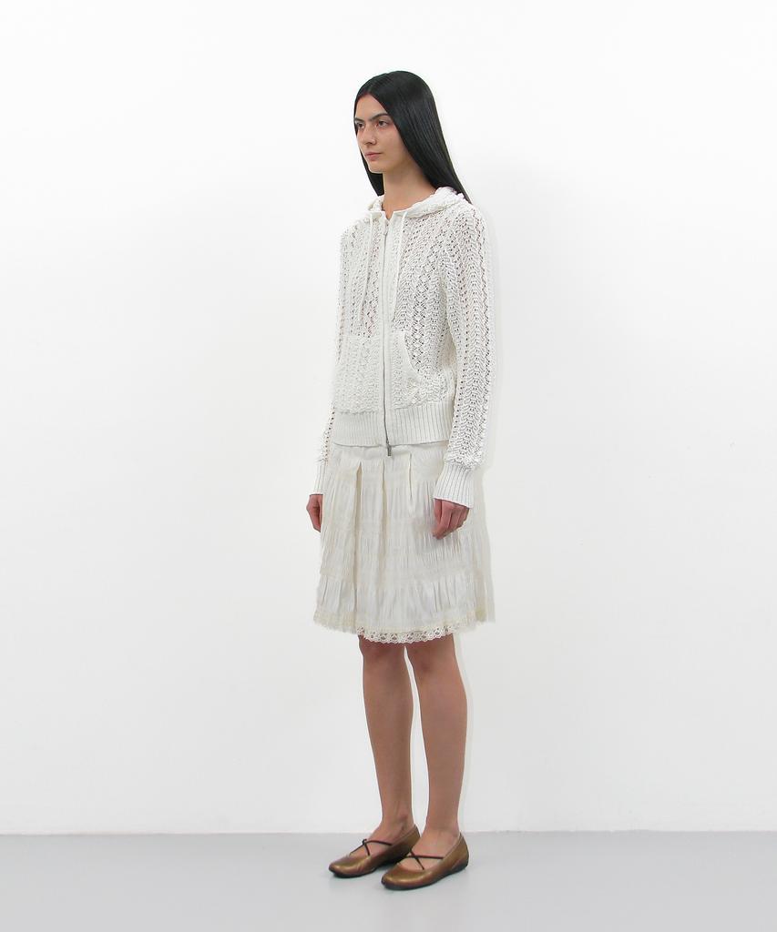 PARTIMENTO WOMEN Openwork Asymmetric Zip-Up Hoodie Knit_Ivory