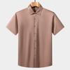 Men's Gray Short Sleeve Button Down Shirt - Ice Silk Casual Business Formal Summer Top
