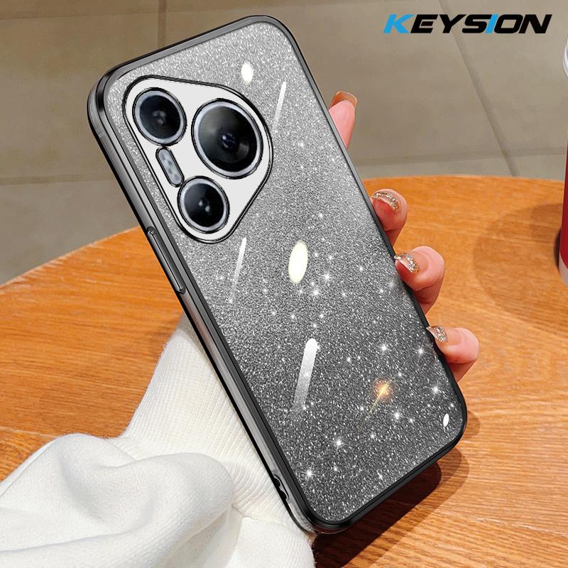 

KEYSION Luxury Plating Glitter Phone Case for Huawei Pura 70 Pro 70 Ultra Transparent Soft TPU Shockproof Back Cover for Huawei Pura 70 чёрный