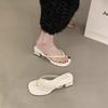 Height-increasing Version~ 2025 Summer New Thick-heeled Flip-flops, Women's Shoes Retro Metal Chain Toe High-heeled Sandals