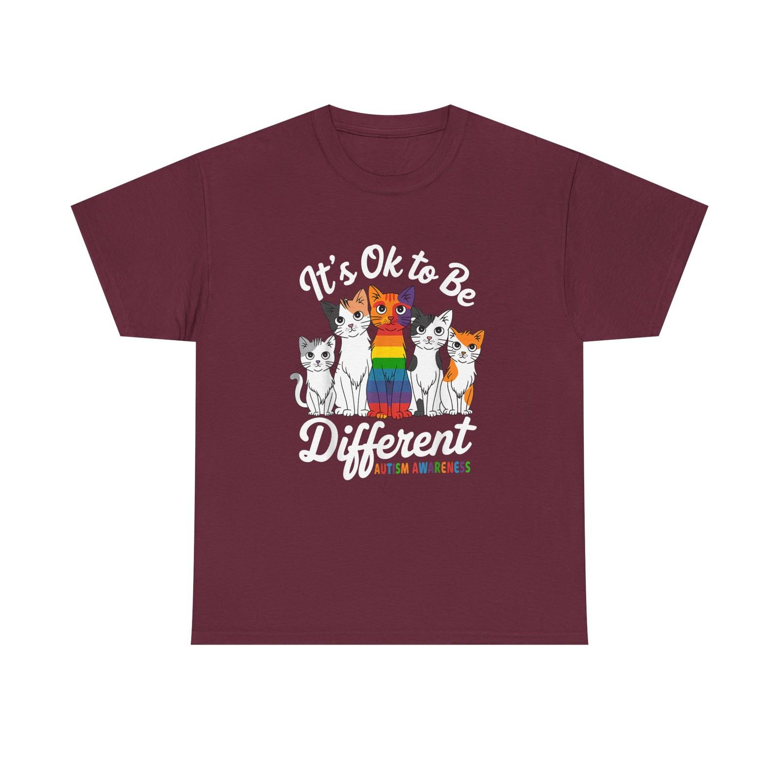

It s Ok to Be Different Cat Tee - Autism Awareness Rainbow Kitten Shirt 2XL