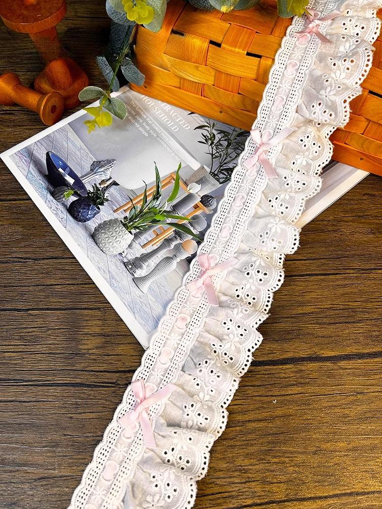 

Bow Lace Woven Lace Pleated Wedding Dress Hem Skirt Curtain Collar Lolita Doll Lace Accessories Width 7cm розовый