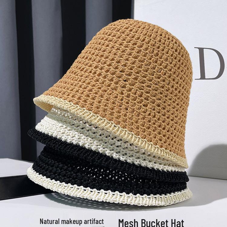 Women's Summer Artistic Japanese Breathable Bucket Hat - Small Face Effect, No Makeup Look, Hollow Design