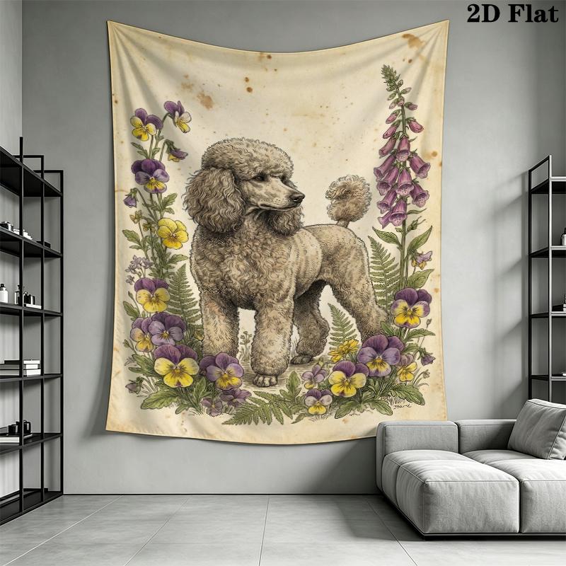 Poodle Wall Tapestry Aesthetic Wall Hanging Printed Fabric Blanket Decorative Tapestries for Bedroom Living Room Home Decor