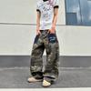 Herren lockere Camouflage gewaschene Jeans mit aufgesetzter Tasche, geradem Bein, lässige Jeans