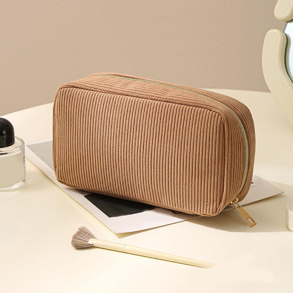 Travel Cosmetic Bag Corduroy Fabric Portable Makeup Storage Case for Toiletries Electronics Compact Lightweight Handheld