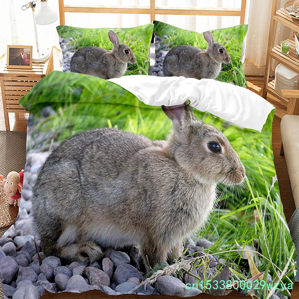 Cute Rabbit Duvet Cover Set Animals Polyester Comforter Cover King Queen Size For Kids Boys Girls Bedding Set With Pillowcase