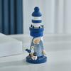 Wooden Lighthouse Figurine, Handmade Nautical Lighthouse Beach Decoration, White Blue Coastal Tabletop Decor for Home, Living Room