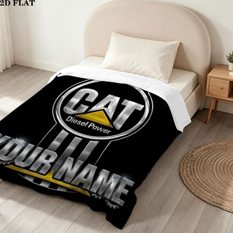 1PC Cat Construction Gear Custom Name Patterned Flannel Blanket Suitable For All Seasons for Home Decor Warmth and Comfort Gifts Holiday Gift