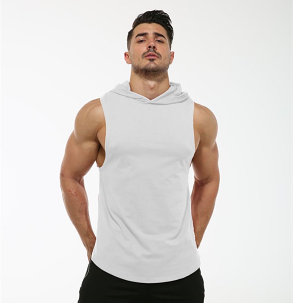 Men's Sleeveless Hooded Fitness Sweatshirt with Elastic Round Hem