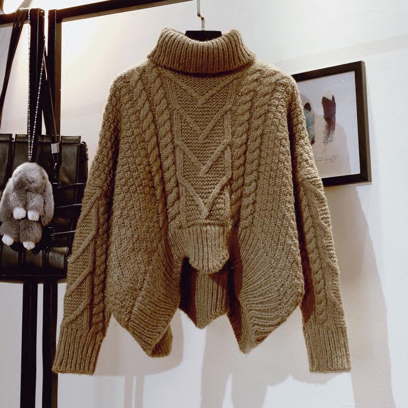 Autumn/Winter Korean loose high neck pullover sweater for female studentsShort thick woolen jacket with increased thickness