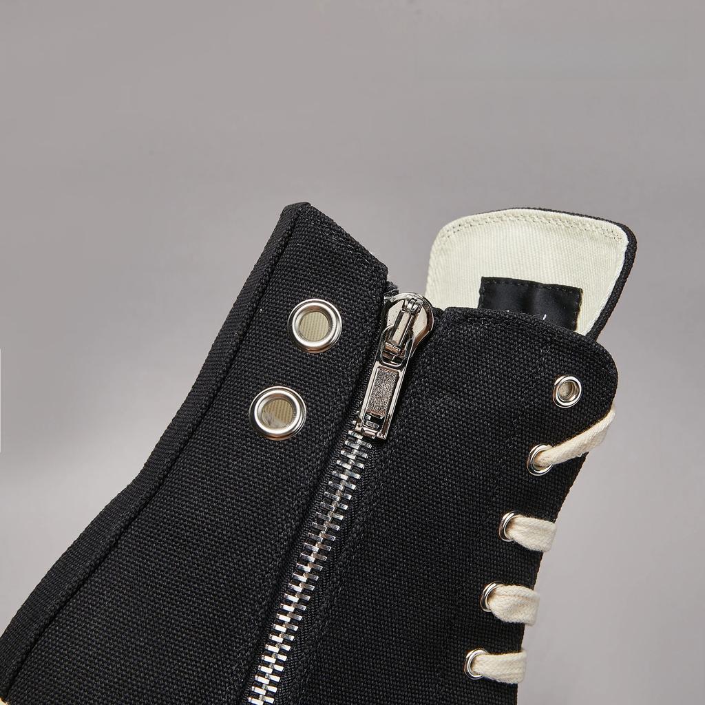 Brand Men Shoe Casual High Top Women Sneaker Quality Black Ankle Boot Designer Leather Zipper Metal Hole Luxury Laces Flat Shoe