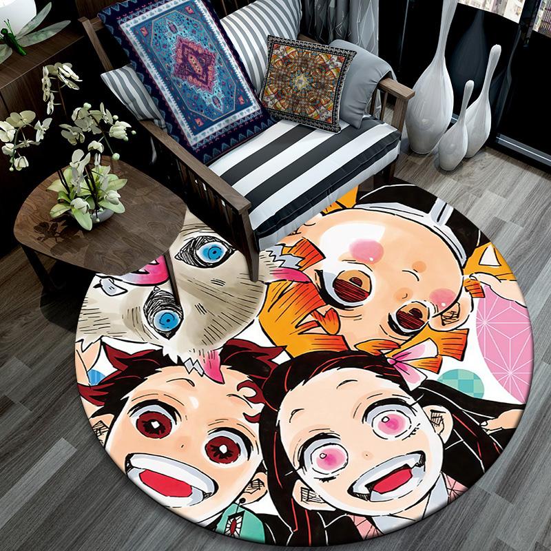Demon Slayer Round Area Rug,Carpet Rug for Living Room Bedroom Sofa Playroom Decor,Non-slip Floor Mat