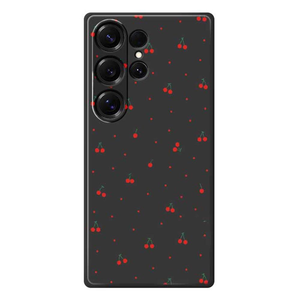 For Samsung Galaxy S25 Ultra Case Red Cherry Pattern Printing Straight Edge TPU Phone Back Cover