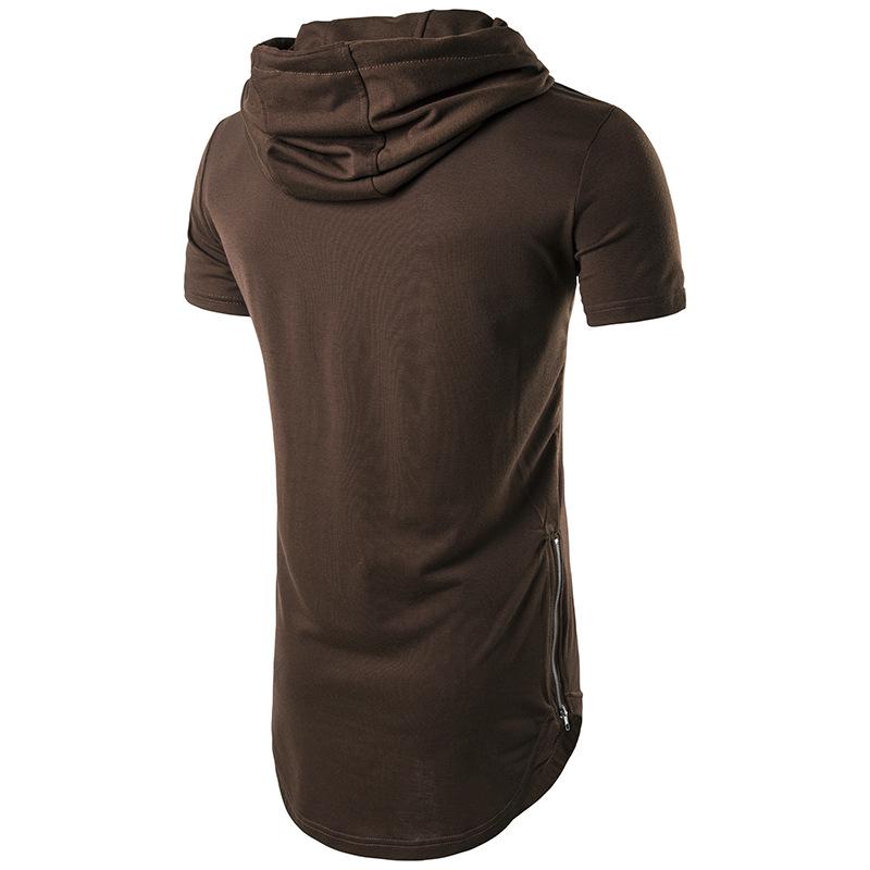 Men's T-shirt Hooded Zipper Decoration Medium Long Round Neck Base T-shirt