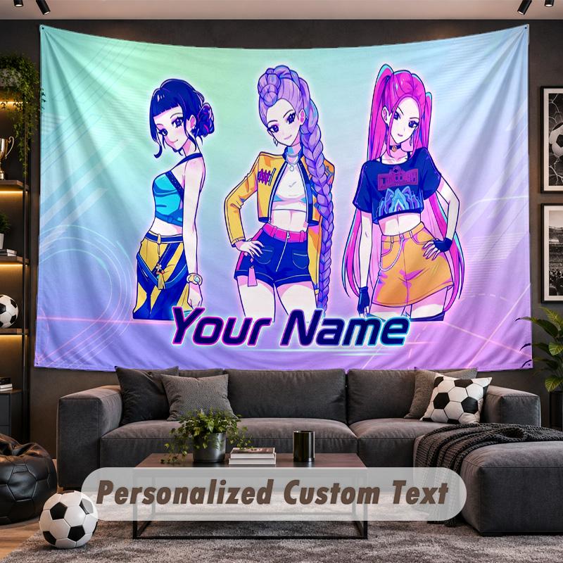 Kpop Demon Hunters Personalized Tapestry Support Custom Name, Wall Art Home Decoration