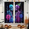 2 ST- Halloween Gotiska skelett Ros tryckta gardiner, stångficka heminredning, rumsdekorationer