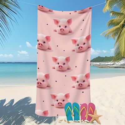 Adorable Pink Pig Beach Towel Quick-Dry Sand-Resistant Polyester Blend Ideal for Travel Relaxation Travel Accessories Playful