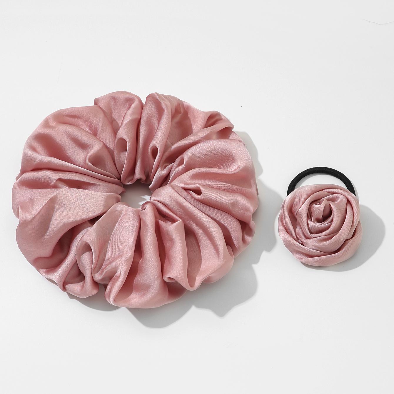 

2Pcs Retro Flower Hair Rope Satin Rose Hair Band Summer New Temperament Headband Sweet Elastic Hair Bands Ponytail Holder Women