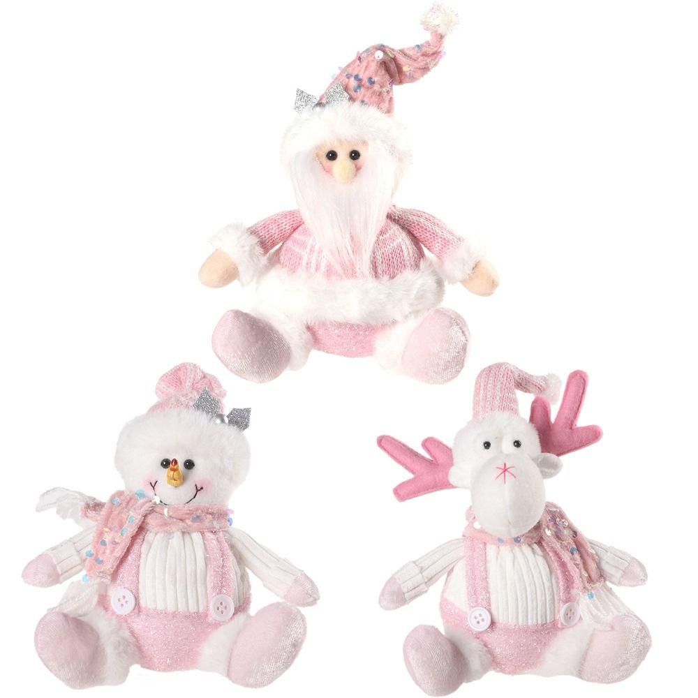 Sitting Knitted Elk Snowman Doll Realistic Christmas Pink Doll Decorations  Kids Birthday Christmas