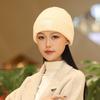 Big head circumference thick wool hat women's autumn and winter loose warm pile cold hat big face small knitted ear hat