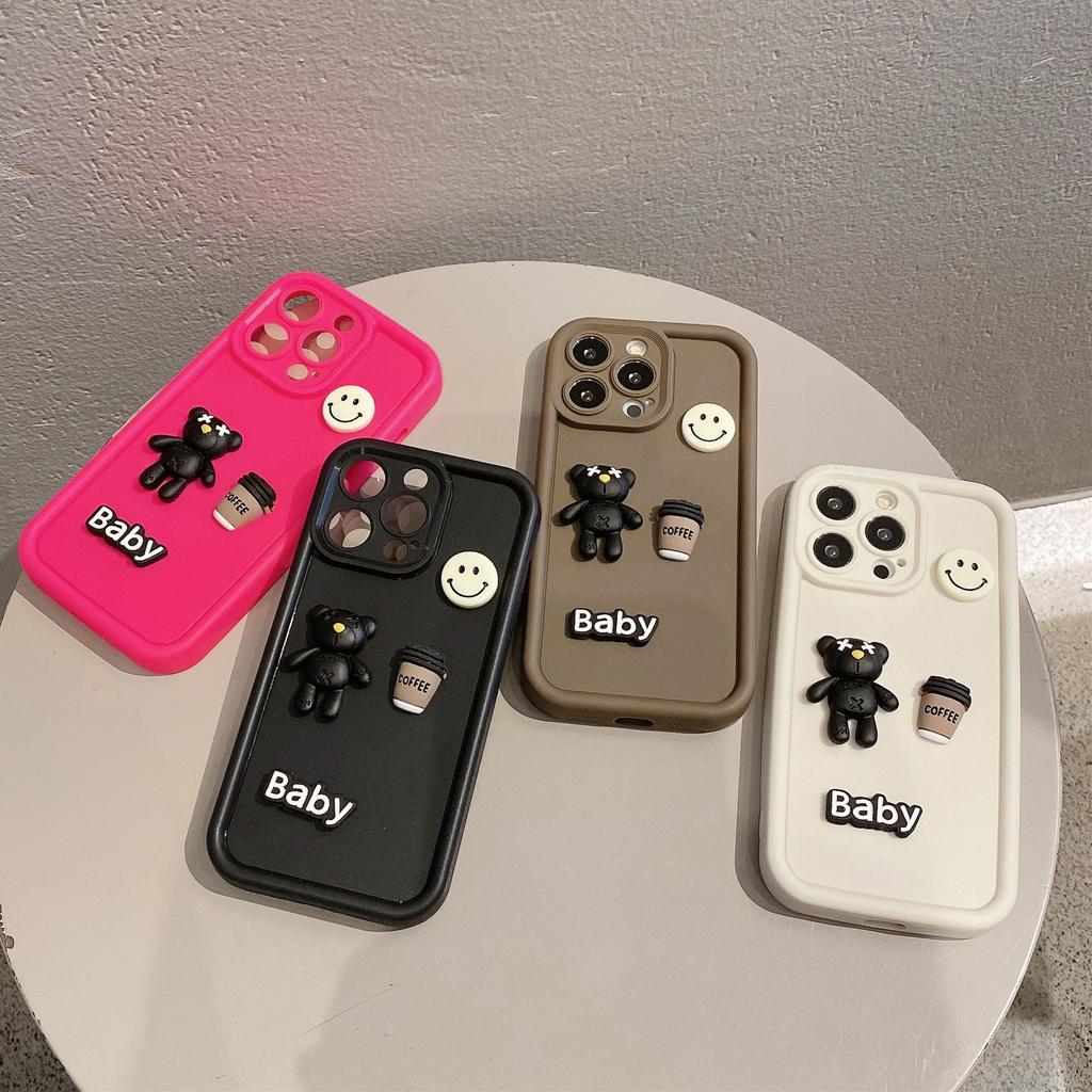 Iphone13 High Bamboo Solid Color Mobile Phone Case Handmade DIY Smiley Face 14 Violent Bear 16 Apple 15pro Protective Cover