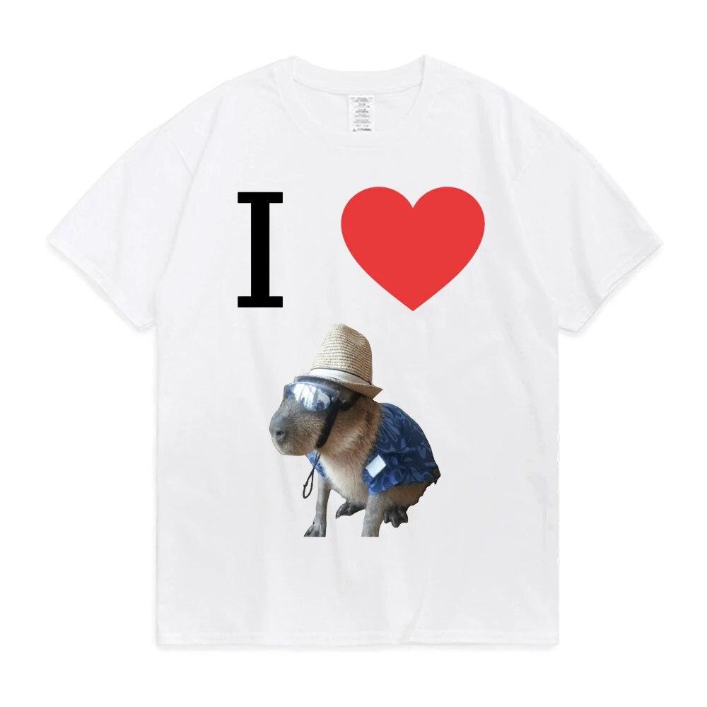 Funny I Heart Capybara T Shirt Kawaii Graphic T-shirts Unisex Women Cotton Casual Short Sleeves Oversized Harajuku Streetwear Tees