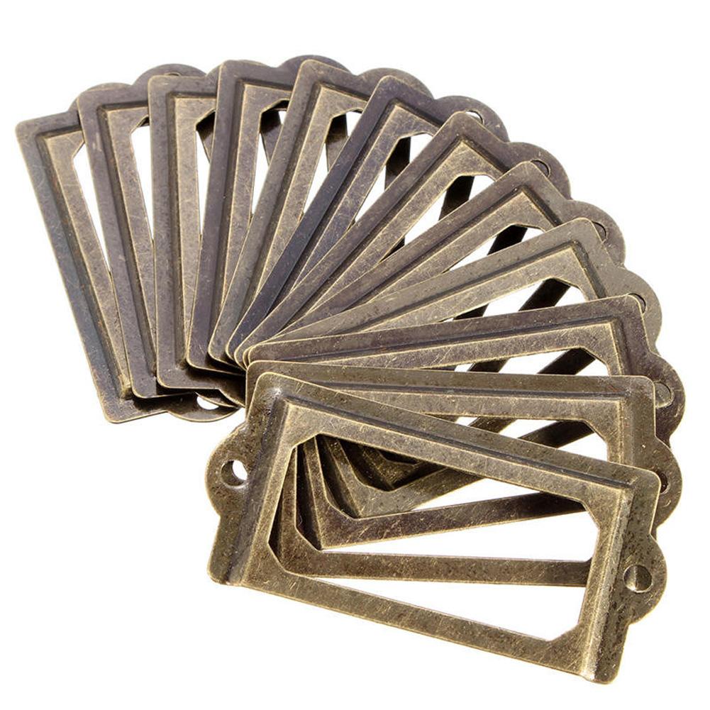 12 pz Telaio Estrazione Etichetta in Metallo Ottone Antico Porta Etichette in Ottone Portatile Vintage Multifunzione Conveniente per Mobili Armadio