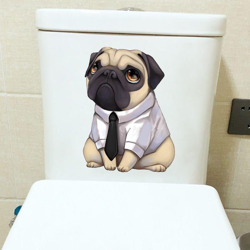 Cute Dog Toilet Seat Stickers Self-adhesive Animal Stickers Toilet Bathroom Decoration Water-proof Decal