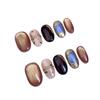 Short Oval Amber Cat Eye Nails – Handmade French Manicure for Autumn/Winter