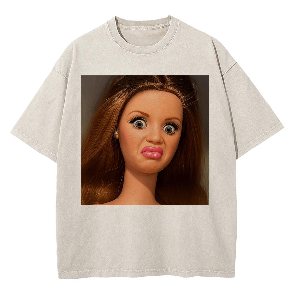 Cotton Vintage Washed Kawaii Disgusting Doll Face Funny Meme T Shirt  Fashion Menwomen Male Acid Wash Tees Vintage