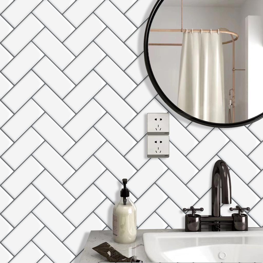 10 Sheets Peel And Stick Backsplash Tiles Herringbone Decorative Wall Sticker Self Adhesive Wallpaper For Kitchen Bathroom