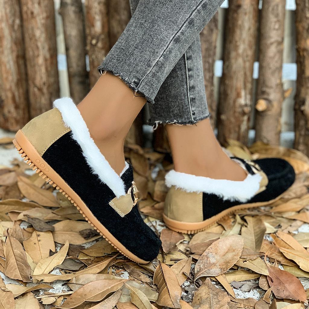 Women Winter Casual Shoes New Moccasins Soft Flat Non-slip Loafers Fashion Comfort Warm Plush Bow Slip on Female Cotton Shoes