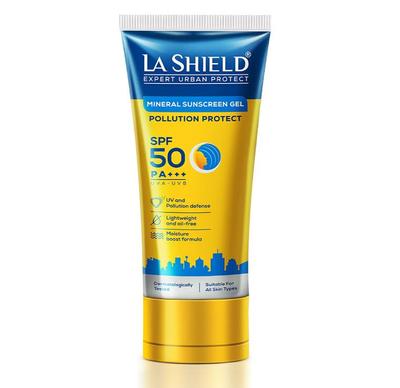 La Shield Pollution Protect SPF 50 Mineral Sunscreen Gel, PA+++, Lightweight & Oil Free All Skin Types, Dermatologist Tested, 50g