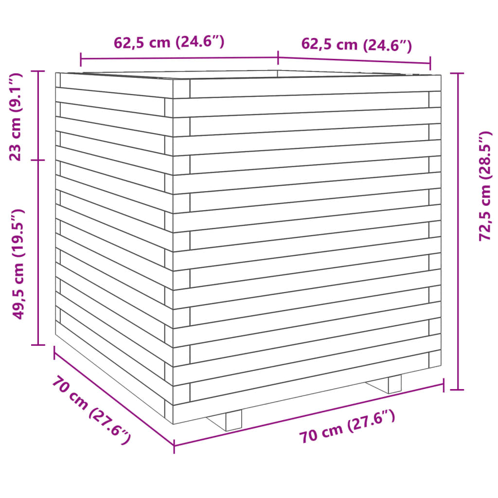 Plant Pot Wax Brown 70 X 70 X 72.5 Cm Solid Pine Wood