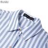 ZANZEA Damen Umlegekragen Lässig Langarm Streifen Hemdkleid