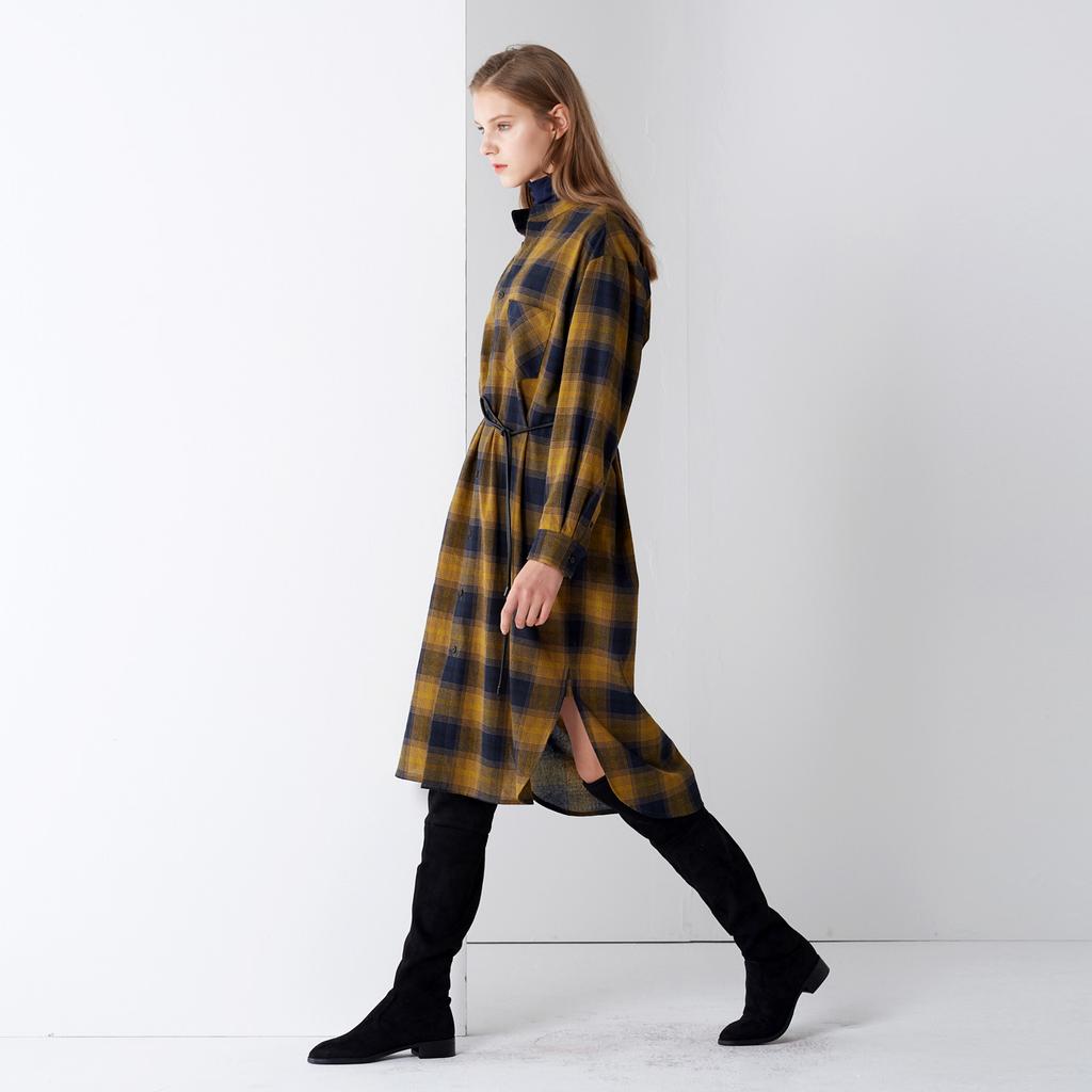 Pin Black Cotton Check Shirts One-Piece Navy