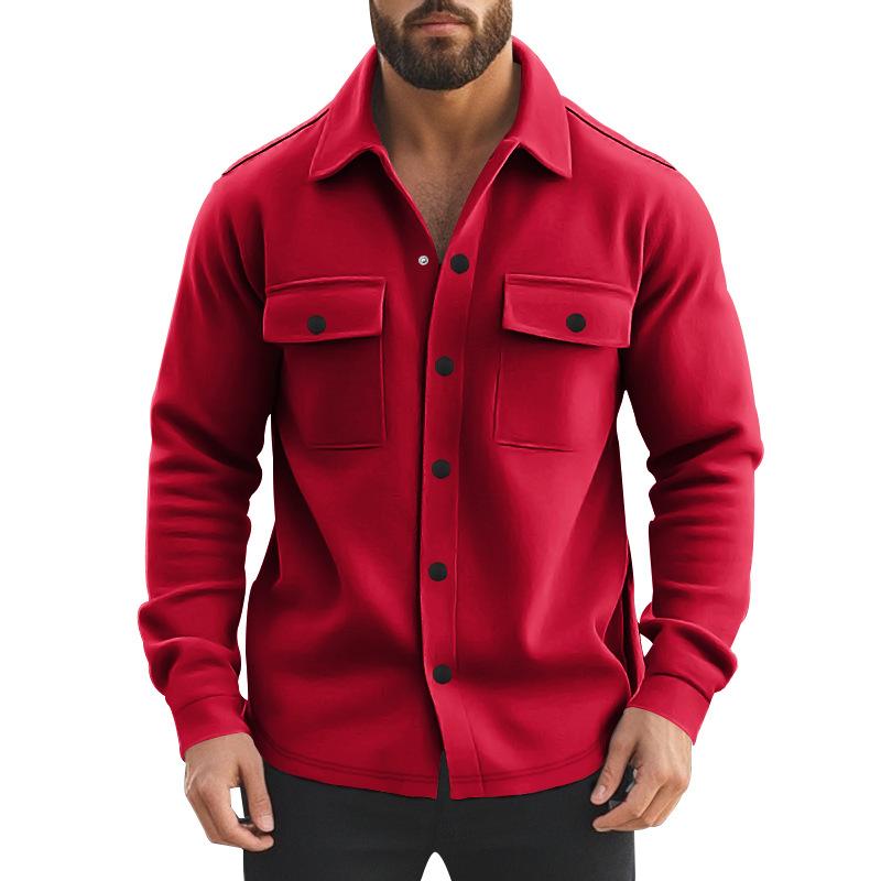 

Повседневный мужской тяжелый вельветовый пиджак с лацканами, несколькими карманами, однобортный, однотонный, повседневный пиджак для мужчин S красный