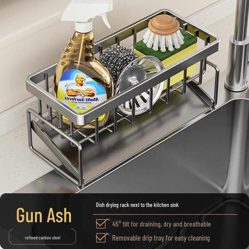 Punch-Free Spice & Rag Storage Rack for Kitchen Sink Faucet