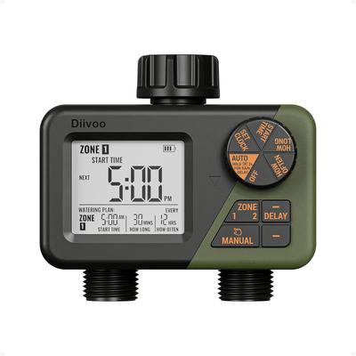 Temporizador de riego programable con 2 salidas para jardín, sistema de riego automático para exteriores, impermeable, con retardo por lluvia/manual para césped, patio y piscina.