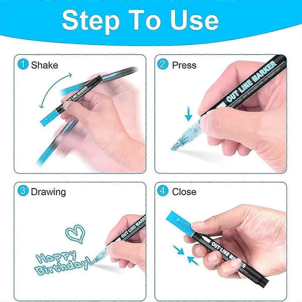 Double Line Outline Markers, 36 Colors Super Squiggles Shimmer Outline Marker Pen Set, Self Outline