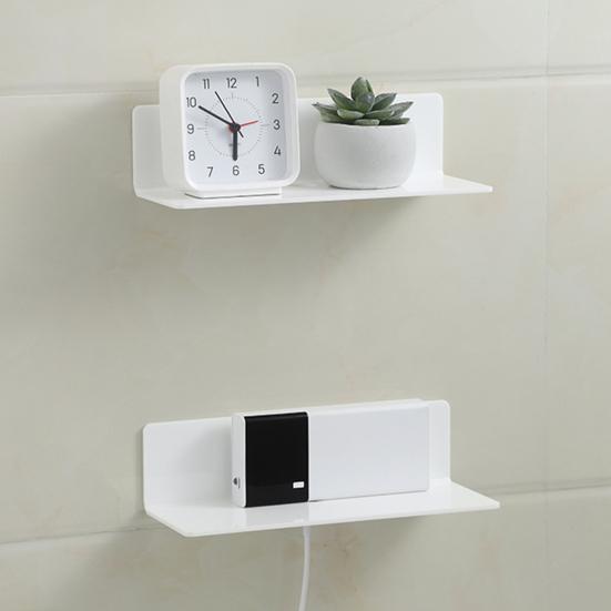 2Pcs Acrylic Floating Wall Shelves with Hole Wall Mounted Clock Speaker Organizer Display Bracket Home Decor